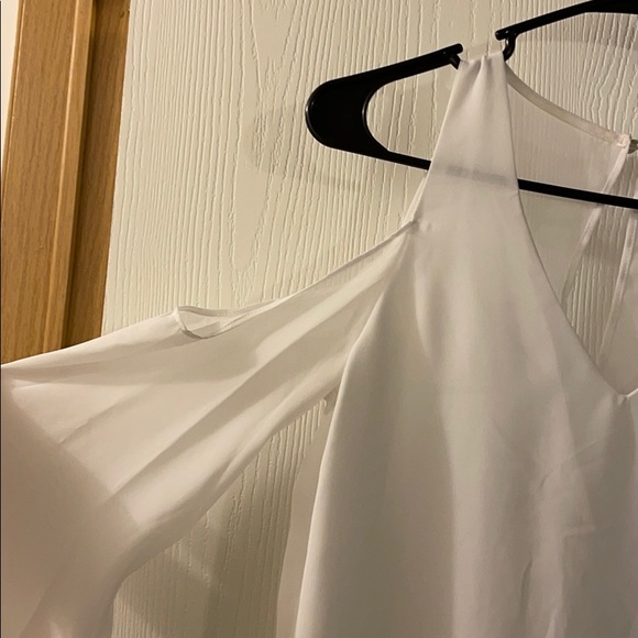 White Sheer Open-Shoulder Long-Sleeve Top - Picture 2 of 4